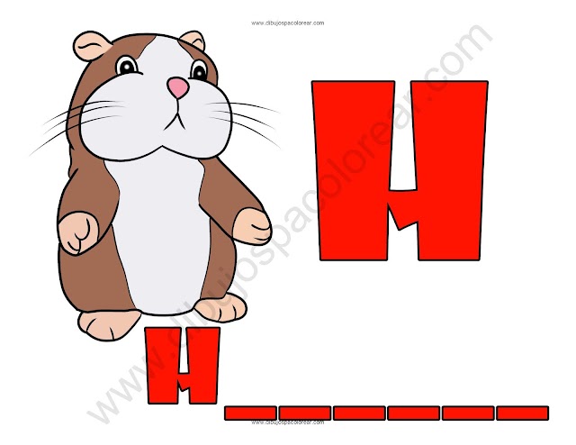 Hámster letra H abecedario dibujo a color y para colorear